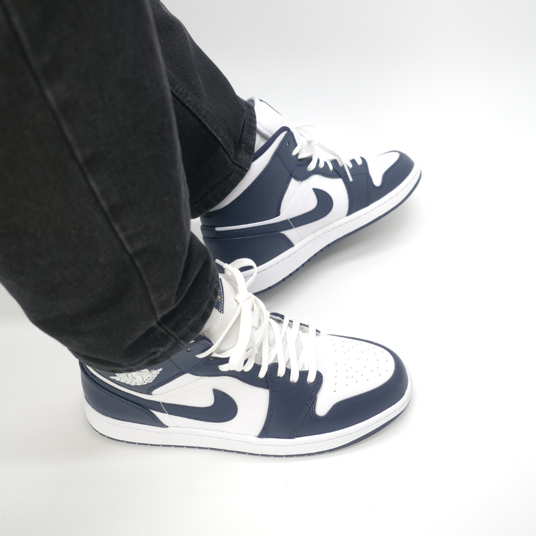 Air Jordan 1 Mid White Metallic Gold Obsidian